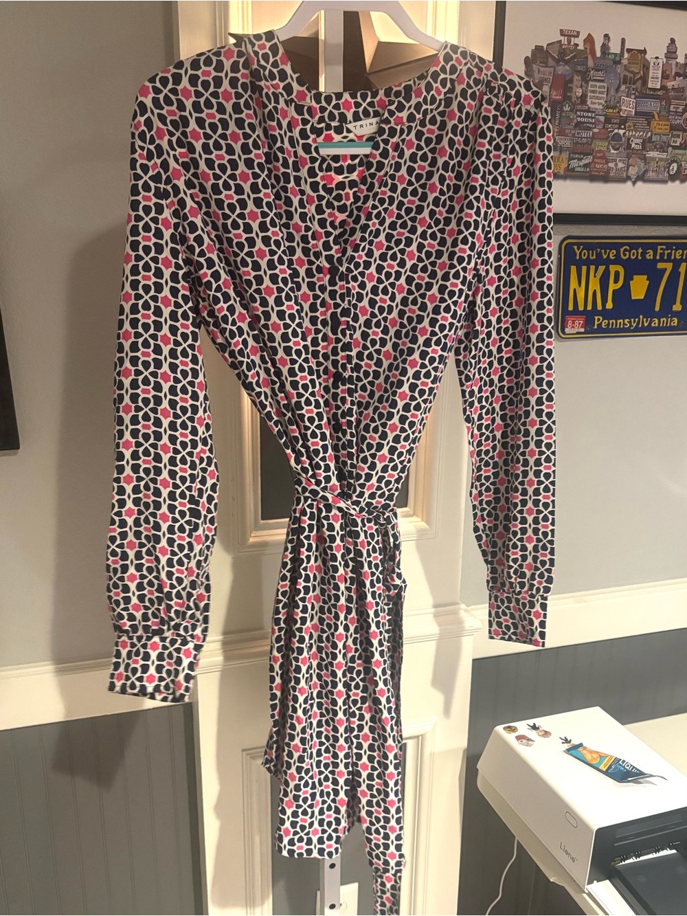 Trina Turk Silk Geometric Print Collared Shirt Dress Size 8